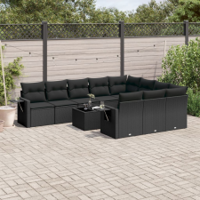 vidaXL 11 részes fekete polyrattan kerti ülőgarnitúra párnákkal kerti bútor