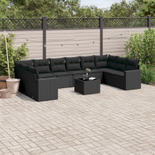vidaXL 11 részes fekete polyrattan kerti ülőgarnitúra párnákkal kerti bútor