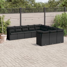 vidaXL 11 részes fekete polyrattan kerti ülőgarnitúra párnákkal kerti bútor
