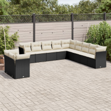 vidaXL 11 részes fekete polyrattan kerti ülőgarnitúra párnákkal kerti bútor