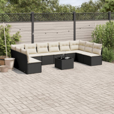 vidaXL 11 részes fekete polyrattan kerti ülőgarnitúra párnákkal kerti bútor