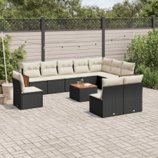 vidaXL 11 részes fekete polyrattan kerti ülőgarnitúra párnákkal kerti bútor