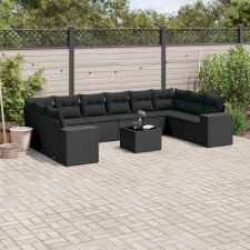 vidaXL 11 részes fekete polyrattan kerti ülőgarnitúra párnákkal kerti bútor