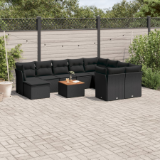 vidaXL 11 részes fekete polyrattan kerti ülőgarnitúra párnákkal kerti bútor