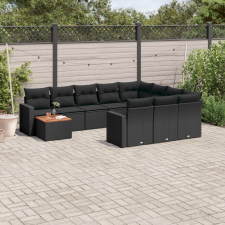vidaXL 11 részes fekete polyrattan kerti ülőgarnitúra párnákkal kerti bútor