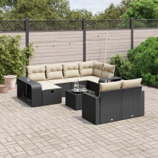 vidaXL 11 részes fekete polyrattan kerti ülőgarnitúra párnákkal kerti bútor