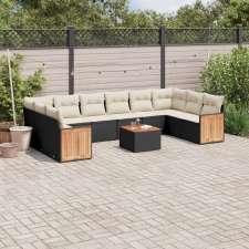 vidaXL 11 részes fekete polyrattan kerti ülőgarnitúra párnákkal kerti bútor