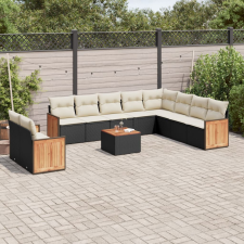 vidaXL 11 részes fekete polyrattan kerti ülőgarnitúra párnákkal kerti bútor
