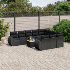 vidaXL 11 részes fekete polyrattan kerti ülőgarnitúra párnákkal kerti bútor