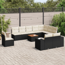 vidaXL 11 részes fekete polyrattan kerti ülőgarnitúra párnákkal kerti bútor
