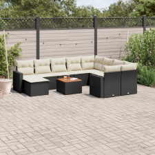vidaXL 11 részes fekete polyrattan kerti ülőgarnitúra párnákkal kerti bútor