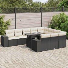 vidaXL 11 részes fekete polyrattan kerti ülőgarnitúra párnákkal kerti bútor