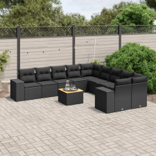 vidaXL 11 részes fekete polyrattan kerti ülőgarnitúra párnákkal kerti bútor