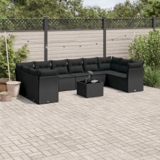 vidaXL 11 részes fekete polyrattan kerti ülőgarnitúra párnákkal kerti bútor