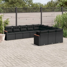 vidaXL 11 részes fekete polyrattan kerti ülőgarnitúra párnákkal kerti bútor