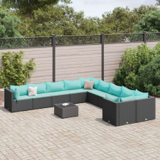 vidaXL 11 részes fekete polyrattan kerti ülőgarnitúra párnákkal kerti bútor