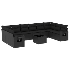 vidaXL 11 részes fekete polyrattan kerti ülőgarnitúra párnákkal (3220674) kerti bútor