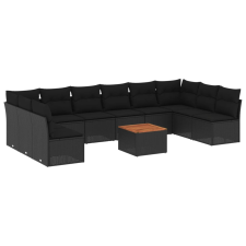 vidaXL 11 részes fekete polyrattan kerti ülőgarnitúra párnákkal (3223794) kerti bútor