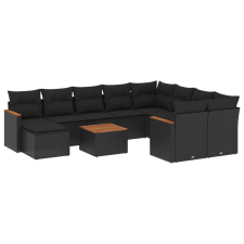 vidaXL 11 részes fekete polyrattan kerti ülőgarnitúra párnákkal (3226559) kerti bútor