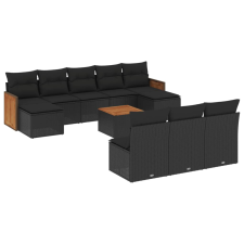 vidaXL 11 részes fekete polyrattan kerti ülőgarnitúra párnákkal (3228071) kerti bútor