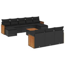 vidaXL 11 részes fekete polyrattan kerti ülőgarnitúra párnákkal (3228099) kerti bútor