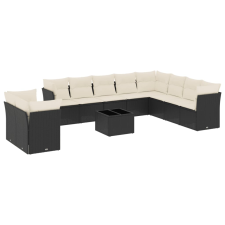 vidaXL 11 részes fekete polyrattan kerti ülőgarnitúra párnákkal (3249705) kerti bútor