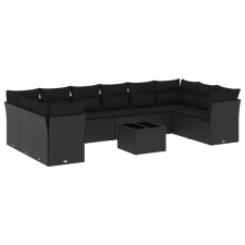 vidaXL 11 részes fekete polyrattan kerti ülőgarnitúra párnákkal (3250044) kerti bútor