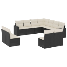 vidaXL 11 részes fekete polyrattan kerti ülőgarnitúra párnákkal (3251463) kerti bútor