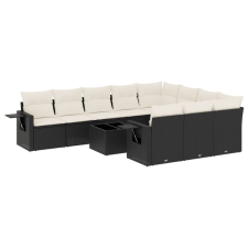 vidaXL 11 részes fekete polyrattan kerti ülőgarnitúra párnákkal (3253033) kerti bútor