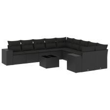 vidaXL 11 részes fekete polyrattan kerti ülőgarnitúra párnákkal (3255452) kerti bútor
