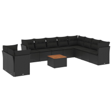 vidaXL 11 részes fekete polyrattan kerti ülőgarnitúra párnákkal (3256048) kerti bútor