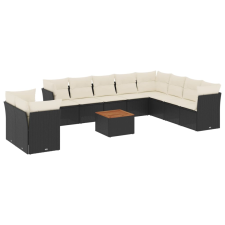 vidaXL 11 részes fekete polyrattan kerti ülőgarnitúra párnákkal (3256049) kerti bútor