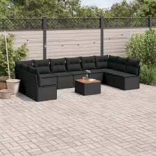 vidaXL 11 részes fekete polyrattan kerti ülőgarnitúra párnákkal (3256125) kerti bútor