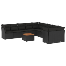 vidaXL 11 részes fekete polyrattan kerti ülőgarnitúra párnákkal (3256181) kerti bútor