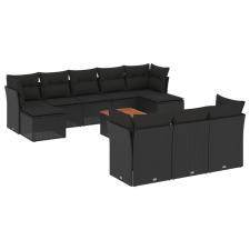 vidaXL 11 részes fekete polyrattan kerti ülőgarnitúra párnákkal (3256209) kerti bútor