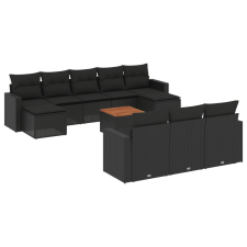 vidaXL 11 részes fekete polyrattan kerti ülőgarnitúra párnákkal (3256671) kerti bútor