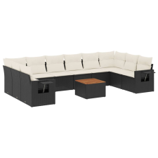 vidaXL 11 részes fekete polyrattan kerti ülőgarnitúra párnákkal (3257064) kerti bútor