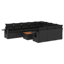 vidaXL 11 részes fekete polyrattan kerti ülőgarnitúra párnákkal (3257070) kerti bútor
