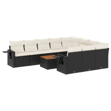 vidaXL 11 részes fekete polyrattan kerti ülőgarnitúra párnákkal (3257071) kerti bútor