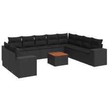 vidaXL 11 részes fekete polyrattan kerti ülőgarnitúra párnákkal (3257847) kerti bútor