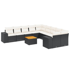 vidaXL 11 részes fekete polyrattan kerti ülőgarnitúra párnákkal (3257967) kerti bútor
