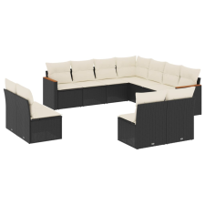 vidaXL 11 részes fekete polyrattan kerti ülőgarnitúra párnákkal (3258486) kerti bútor