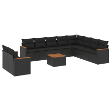 vidaXL 11 részes fekete polyrattan kerti ülőgarnitúra párnákkal (3258520) kerti bútor