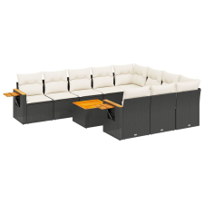 vidaXL 11 részes fekete polyrattan kerti ülőgarnitúra párnákkal (3259585) kerti bútor