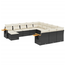 vidaXL 11 részes fekete polyrattan kerti ülőgarnitúra párnákkal (3259606) kerti bútor