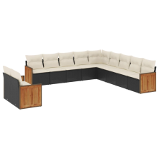 vidaXL 11 részes fekete polyrattan kerti ülőgarnitúra párnákkal (3260208) kerti bútor