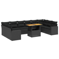 vidaXL 11 részes fekete polyrattan kerti ülőgarnitúra párnákkal (3271482) kerti bútor