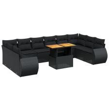 vidaXL 11 részes fekete polyrattan kerti ülőgarnitúra párnákkal (3272364) kerti bútor