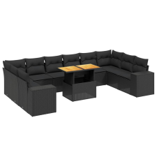 vidaXL 11 részes fekete polyrattan kerti ülőgarnitúra párnákkal (3272805) kerti bútor