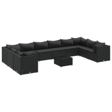 vidaXL 11 részes fekete polyrattan kerti ülőgarnitúra párnákkal (3308291) kerti bútor